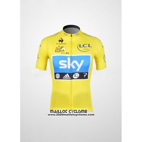 2012 Maillot Ciclismo Sky Lider Azur et Jaune Manches Courtes et Cuissard